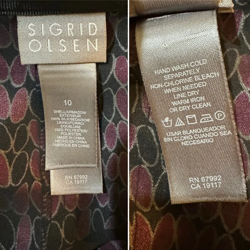 Sigrid Olsen Y2K 100% silk kick pleat circle print low waist midi skirt size 10 - Image 4