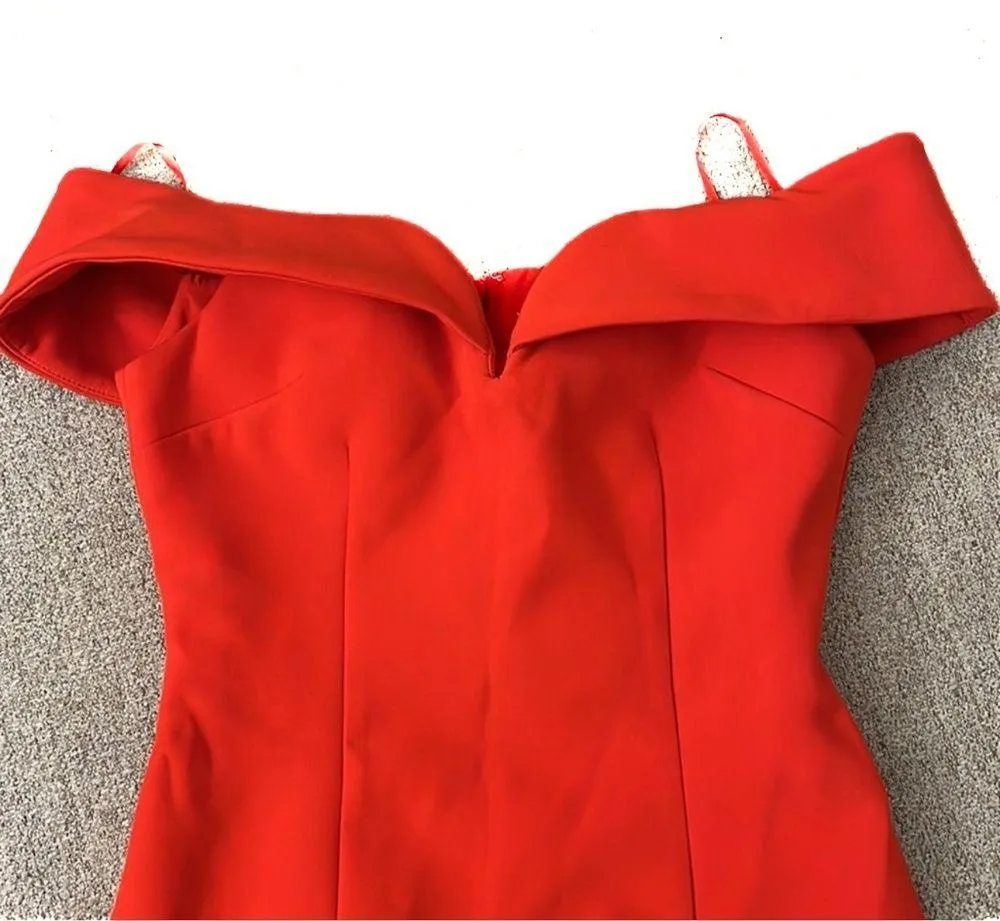 Aijek Red GODIVA SWEETHEART Off the shoulder LACE MAXI DRESS sz 2 - Image 7