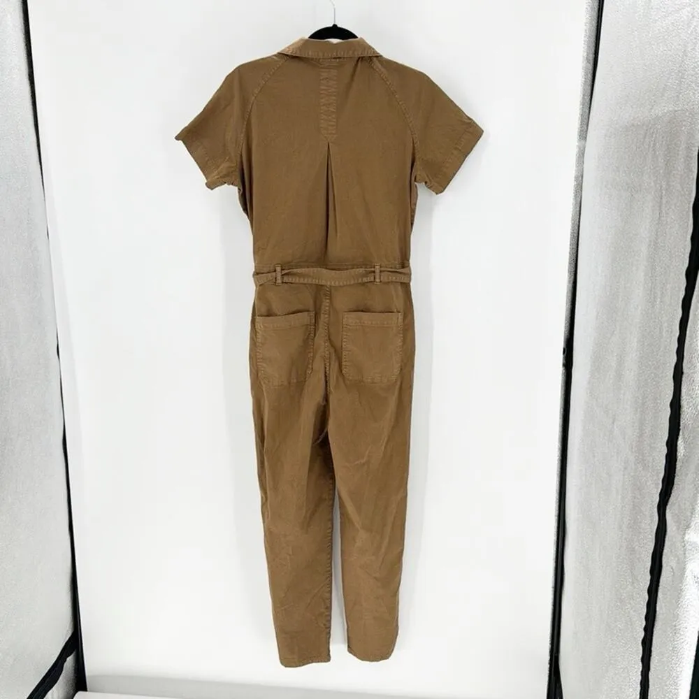 VERONICA BEARD Cropped cotton-blend twill jumpsuit brown tan casual size S - Image 2