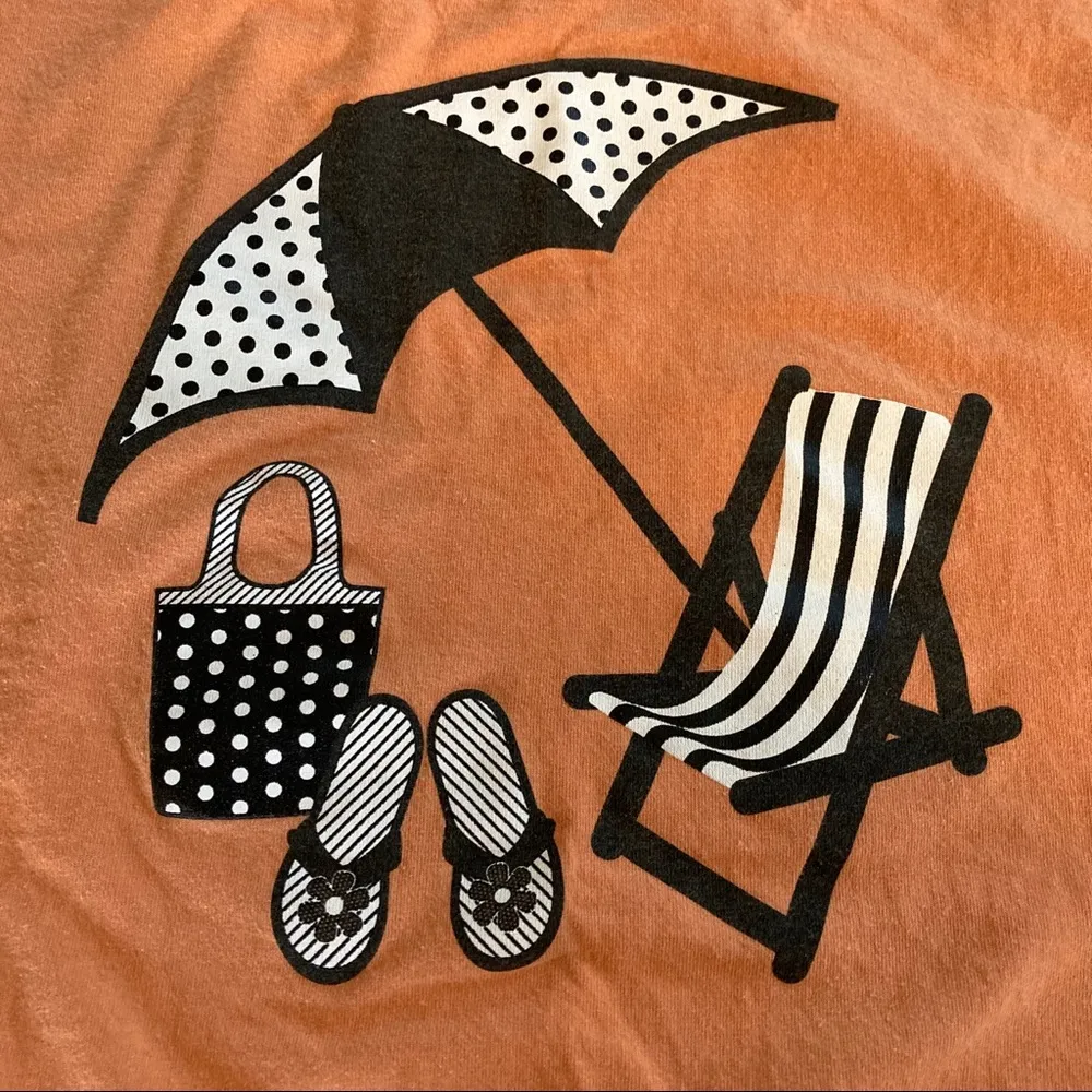 80s Beach Bum Tee Shirt Umbrella Flip FLops Cooler Orange Size undefined - Image 5