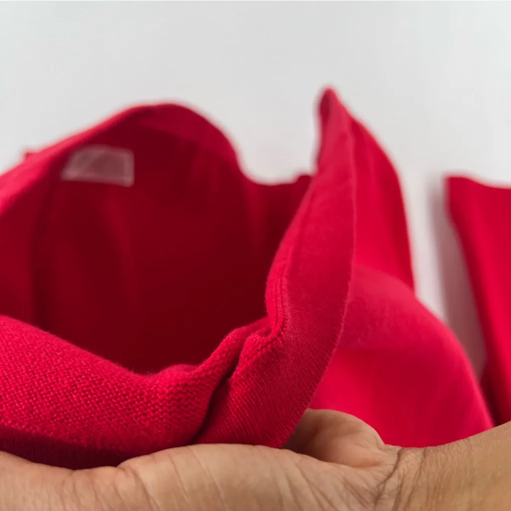 Quaker‎ Factory Embellished Red Knit Sweater Contrasting Satin Leopard Collar XL - Image 7