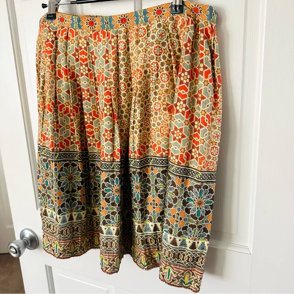 Anthropologie Tanvi Kedia Multicolor Beaded Bohemian Pleated Skirt Size 12 - Image 3