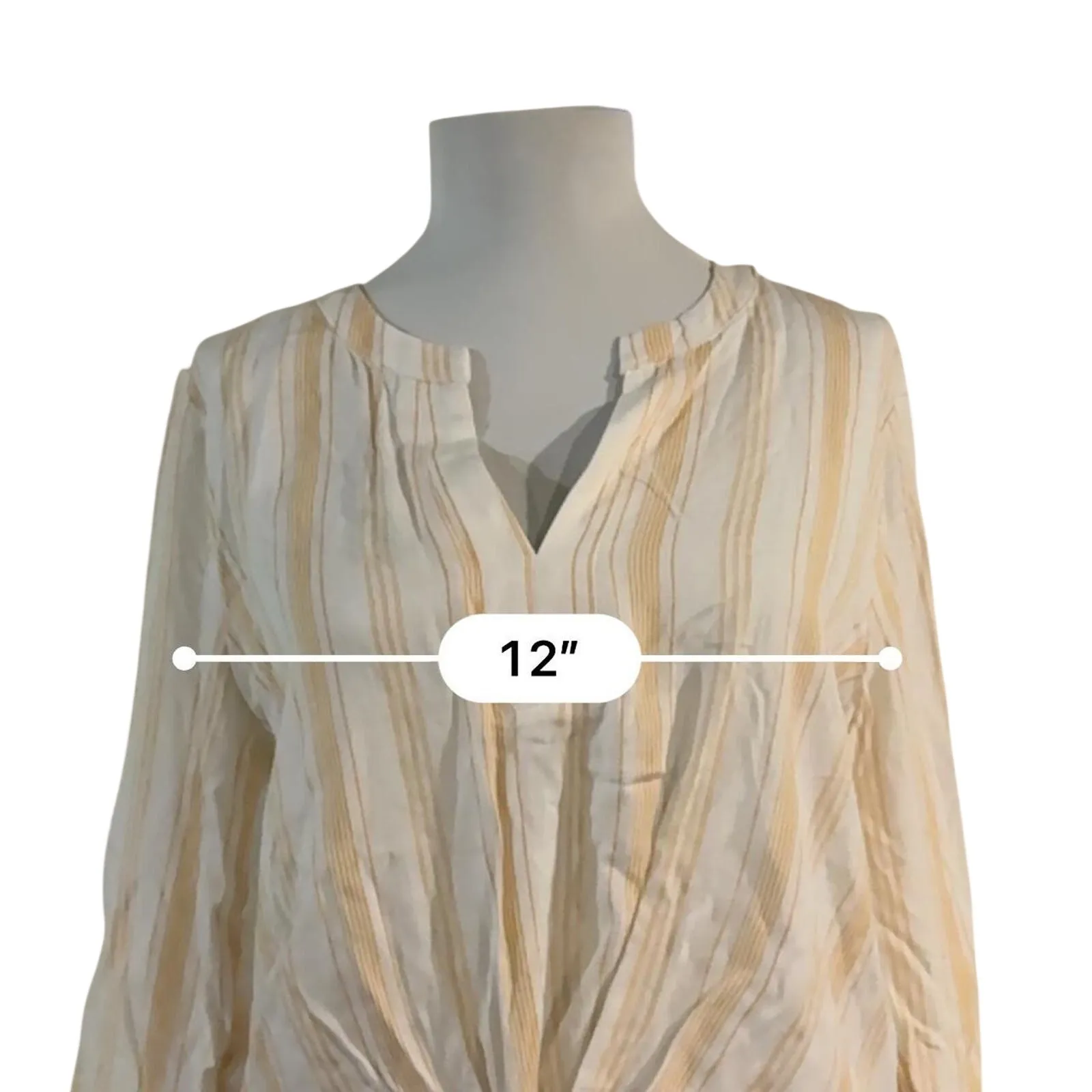 Blue rain yellow and white striped tie front blouse - Image 3