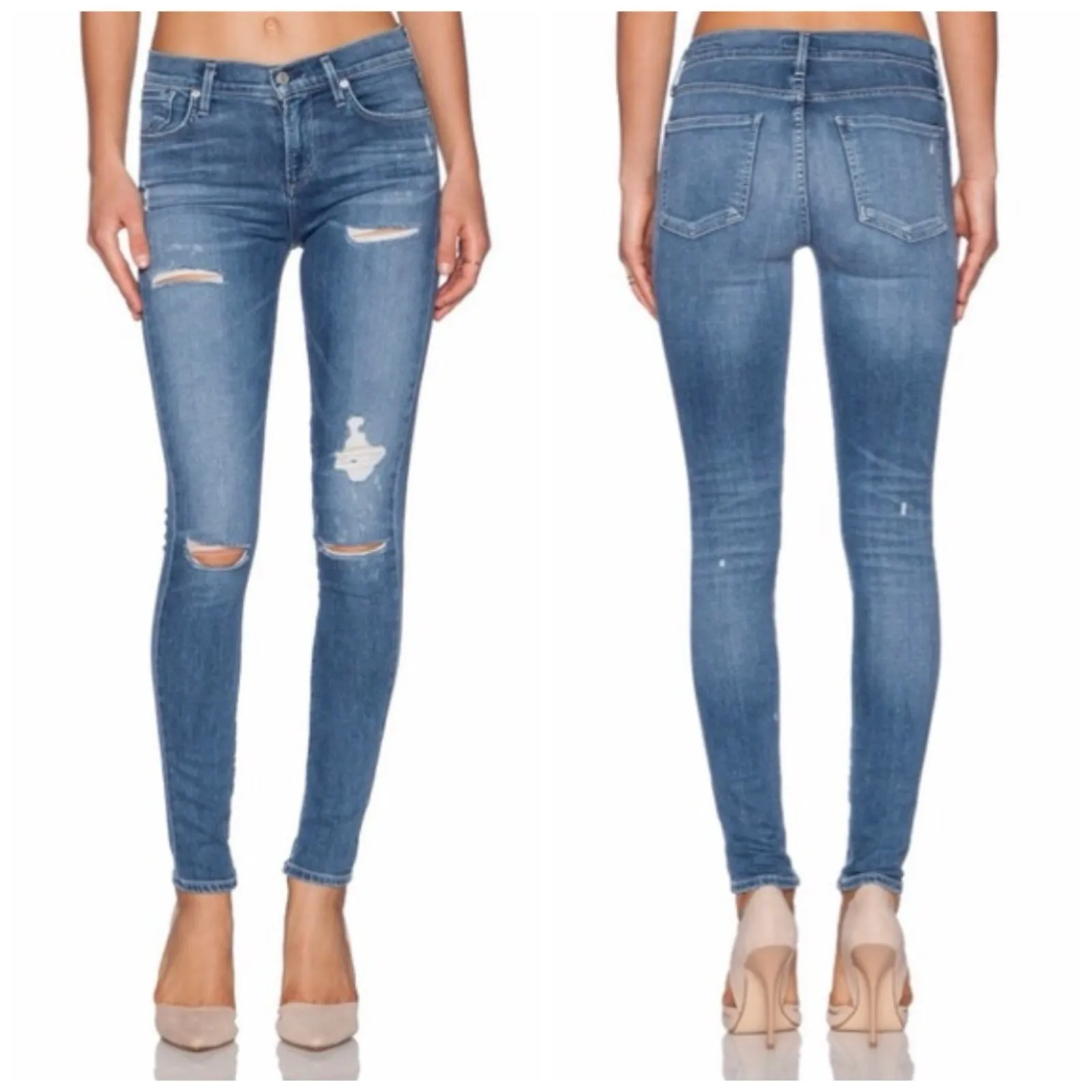 A Gold E Sophie‎ High Rise Jeans 26 Distressed Stretch Denim In Cannes Revolve - Image 2