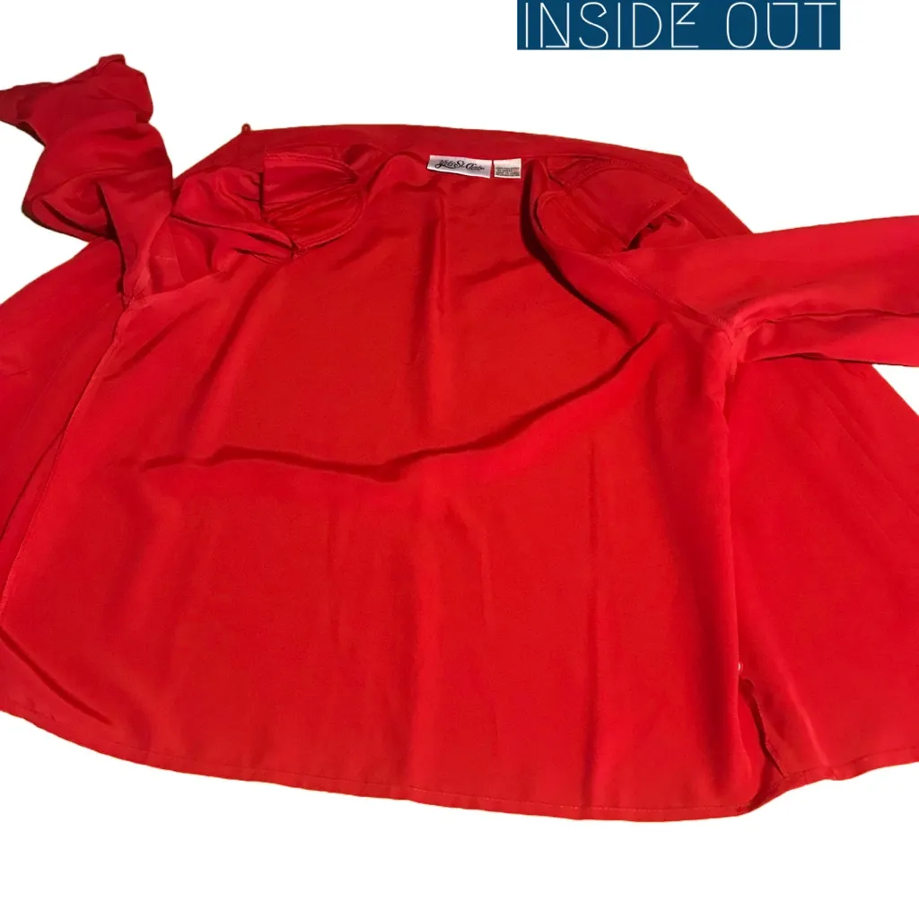 VINTAGE 1980'S YVES ST. CLAIR RED MOCK NECK PLEATED BLOUSE (12) - Image 11