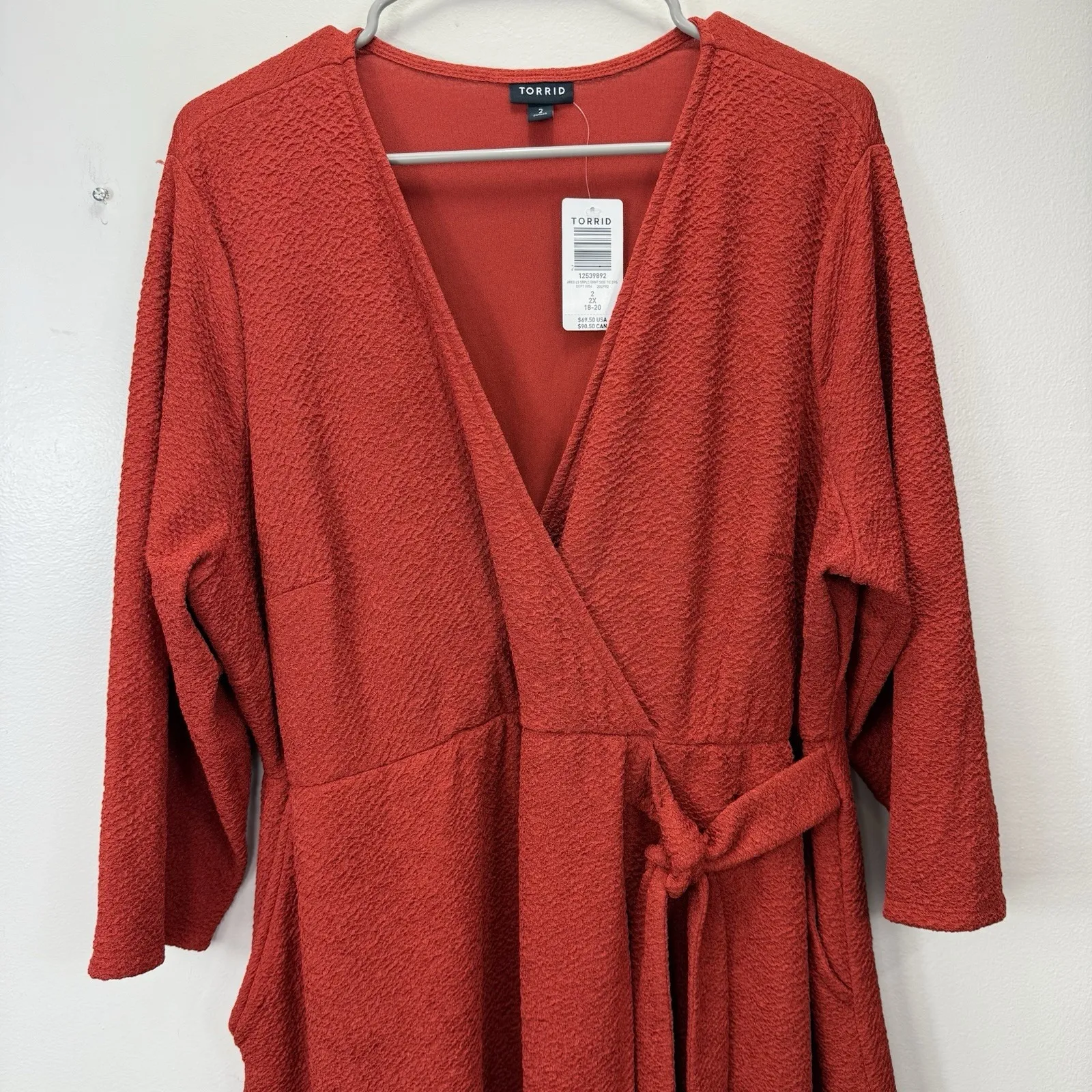 NWT Torrid‎ Red Orange Textured Knit Surplice Wrap Dress Size 2X - Image 5