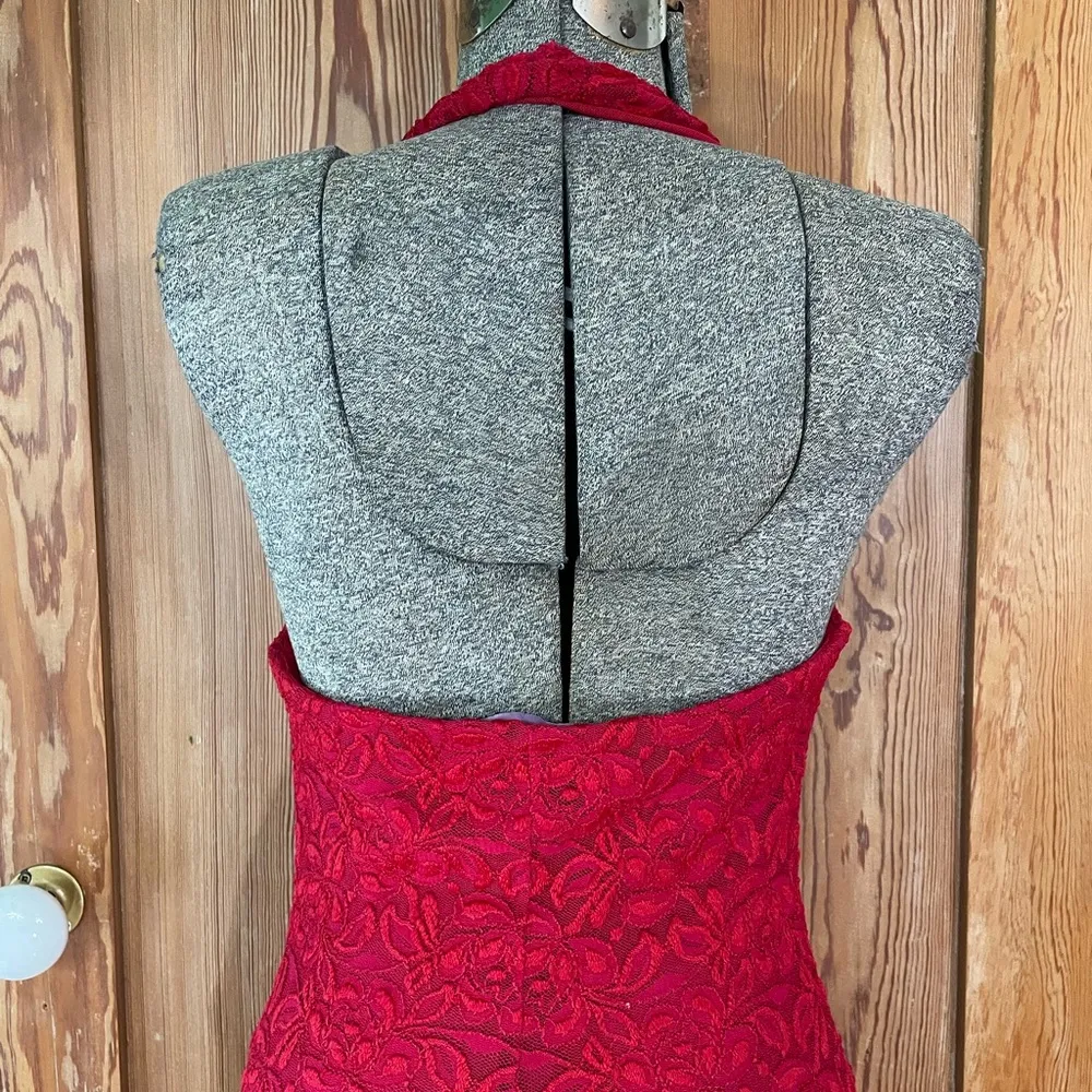 Bebe Red Lace Floral Halter Sexy Lolita  Layering Bodysuit - Size M - Image 14
