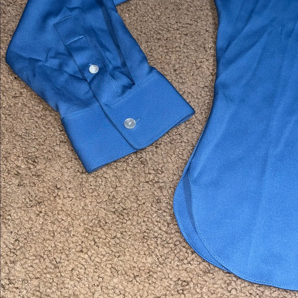 Theory Classic Fitted Core Stretch Silk Long Sleeve Shirt Blouse Light Lapis XL‎ - Image 8