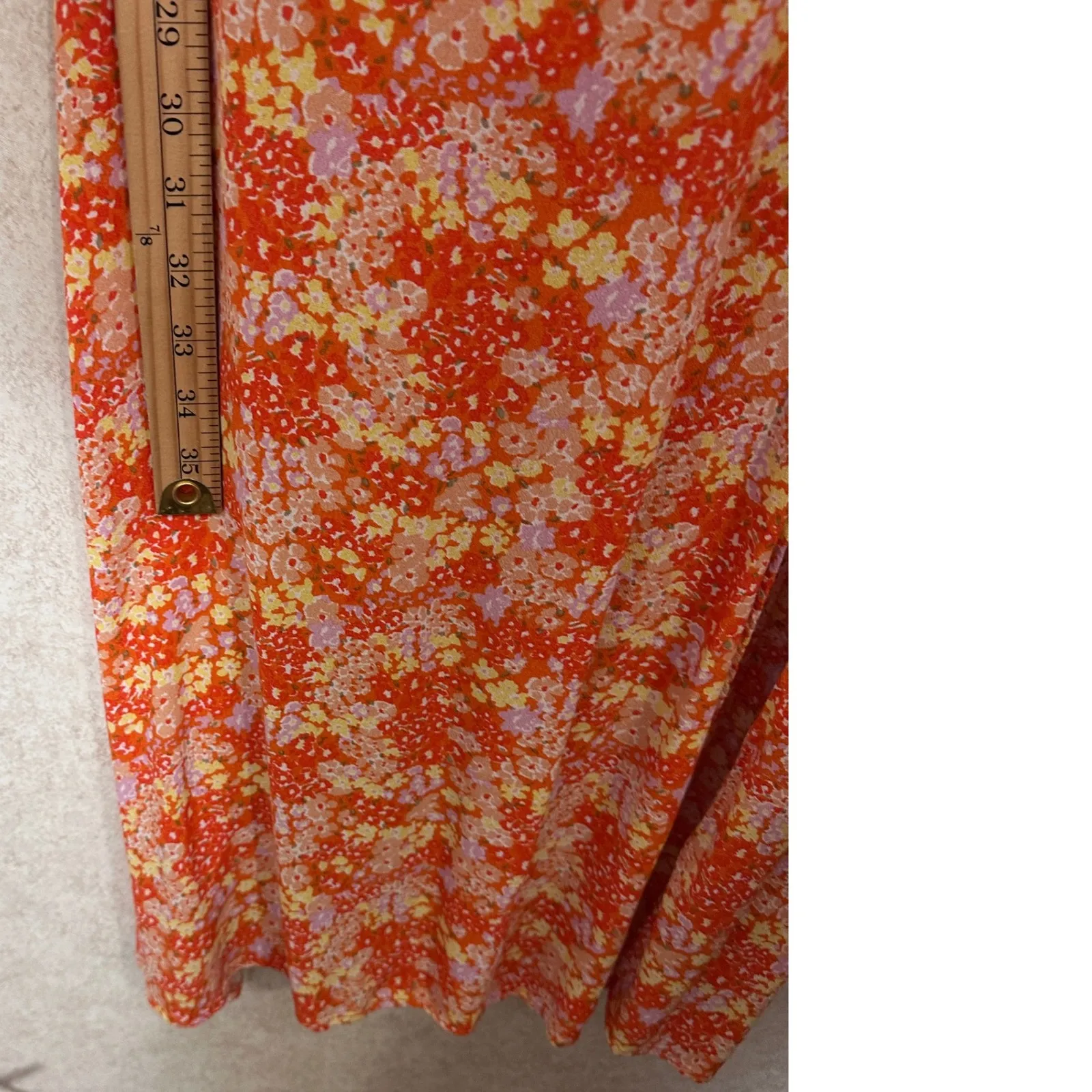 ASTR The Label Elsie Midi Dress Orange‎ Floral Print Tie Front Slit Size Medium Orange - Image 3