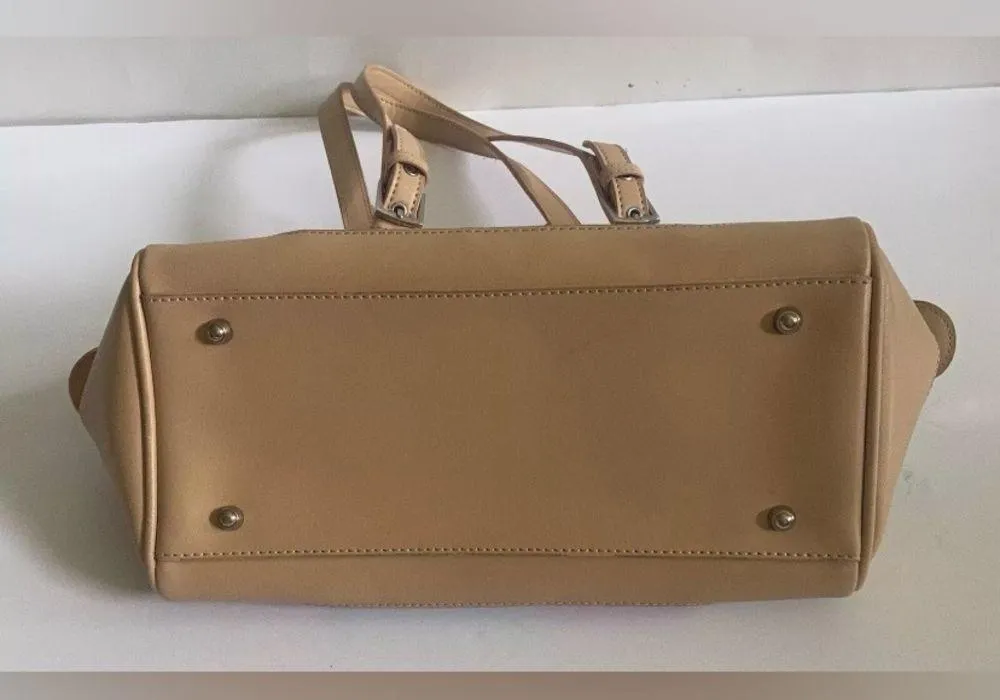 Vtg 80s Multicolor Leather Suede Patchwork HANDBAG Purse Handbag EUC Tan - Image 5