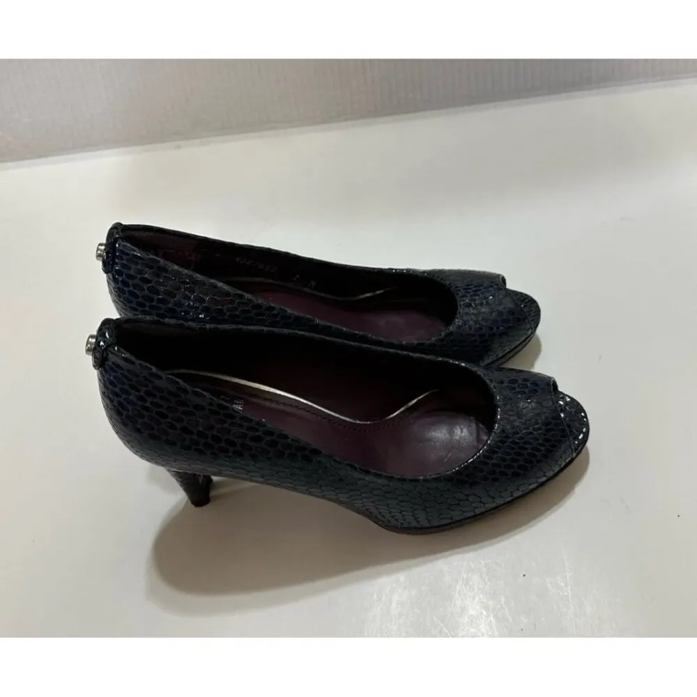 Stuart Weitzman Snake Print Embossed Peeptoe Heels in Dark Gray Size 7.0 - Image 7