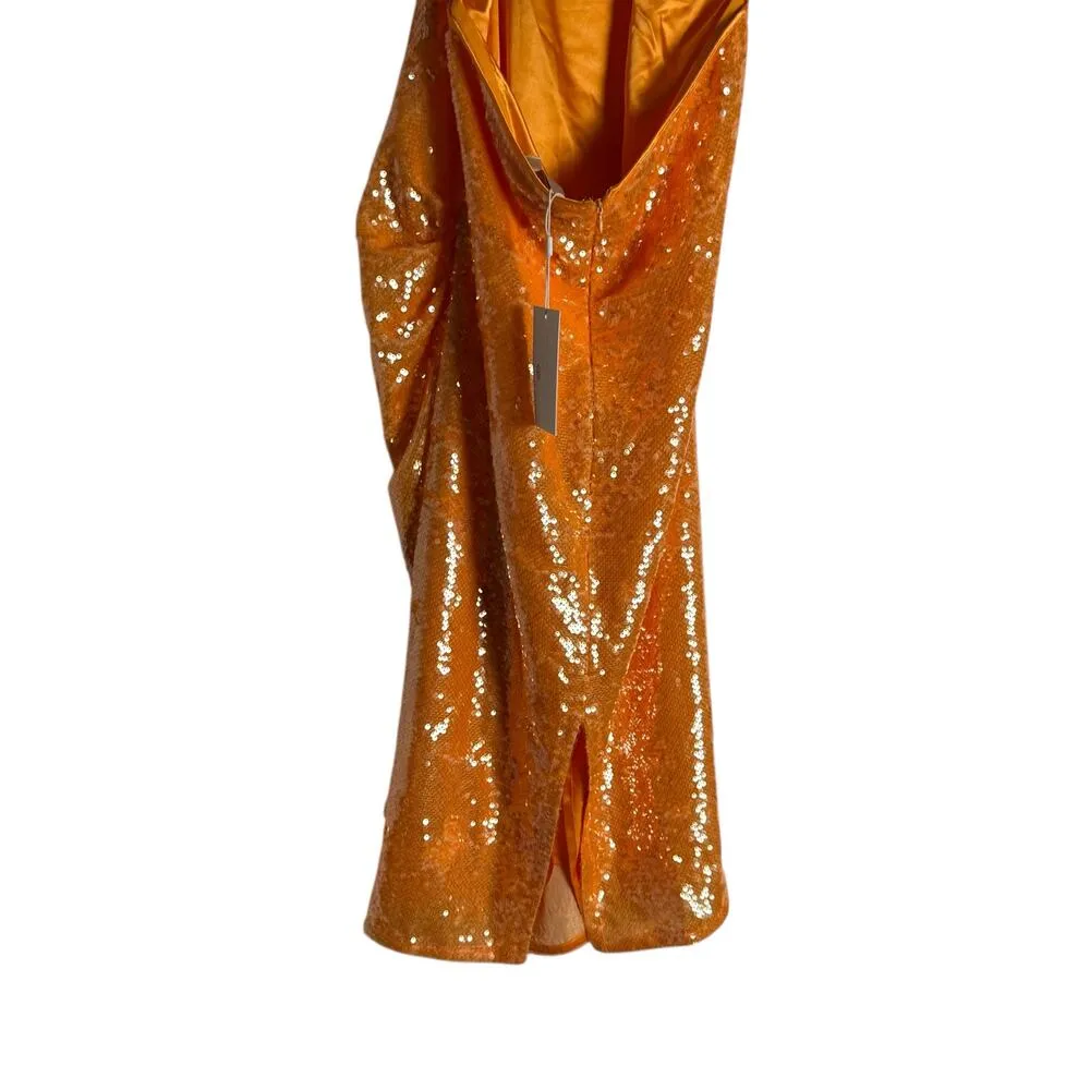 Caroline Constas Orange Sequin Embellished Sleeveless Halter Midi Dress Size M Size M - Image 12