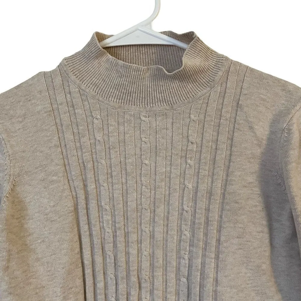 VanHeusen cream knit sweater classic business casual professional top cotton - Image 3