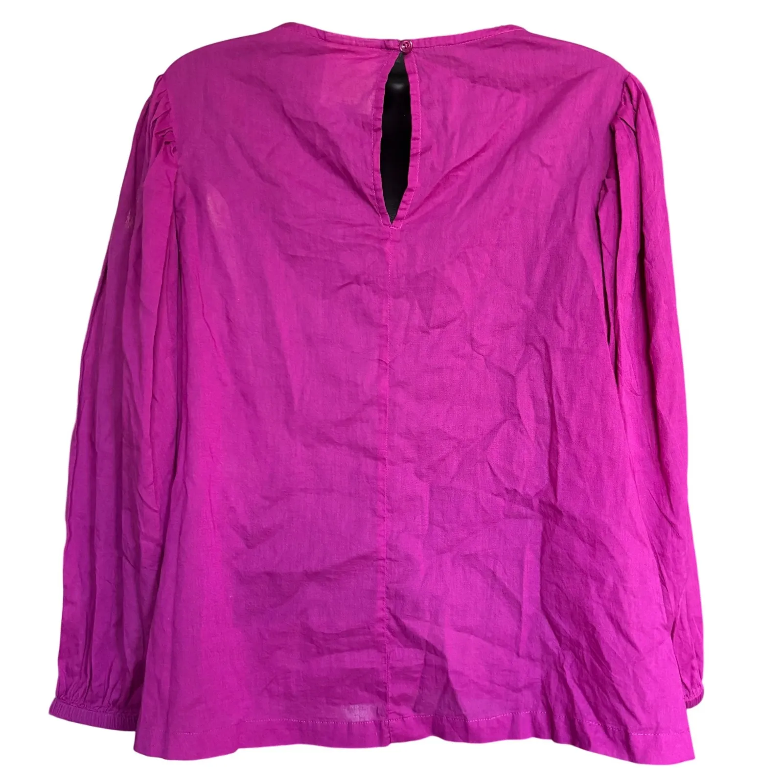 Farm Rio X Anthropologie Kelsie Peasant Blouse Sz M Purple Boho Puff Sleeve Lace - Image 3