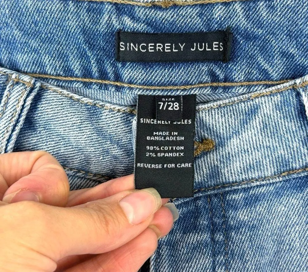 Sincerely Jules High Rise Straight Crop Jeans Raw Hem Button Fly Size 28 Blue - Image 4