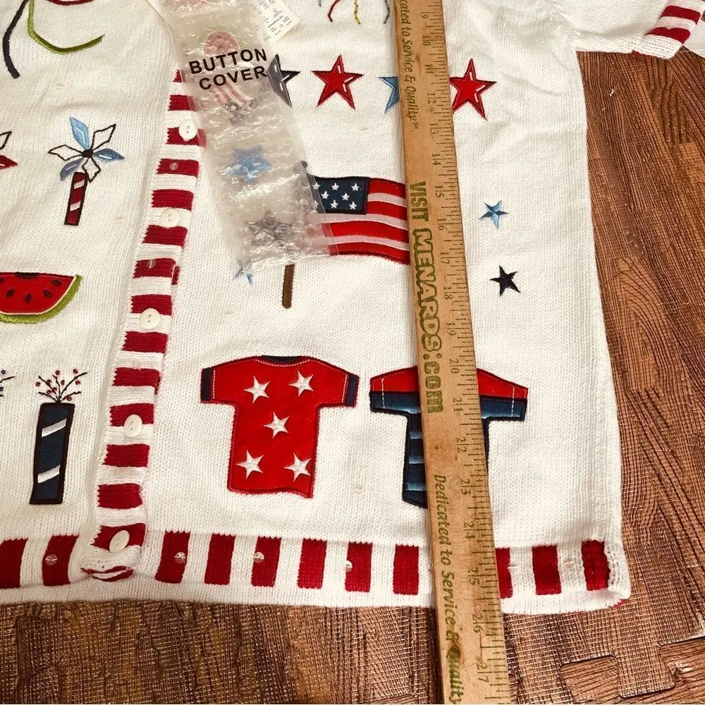 Quacker Factory Fourth July Independence Day  Patriotic American Flag Cardigan L - Image 7