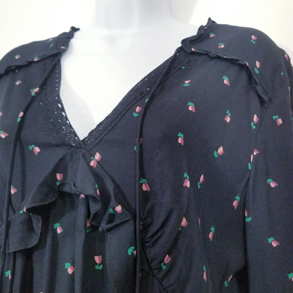 LOFT Floral Print Bell Sleeves Ruffle Midi Dress - Image 4