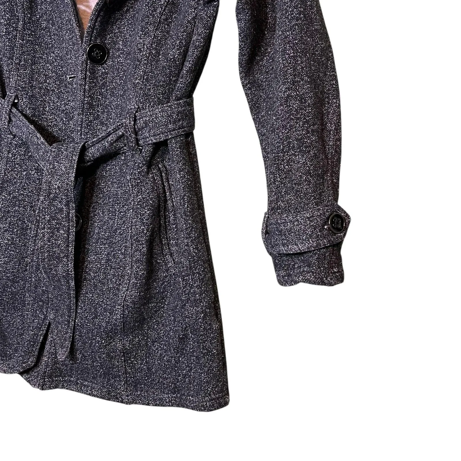 IZ Byer Coat Womens Medium Gray Tweed Belted Trench Collared Lined Button Front - Image 9