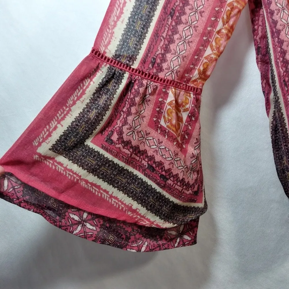 Knox Rose Boho Peasant Sheer Bell Sleeve Blouse Top Size L - Image 5