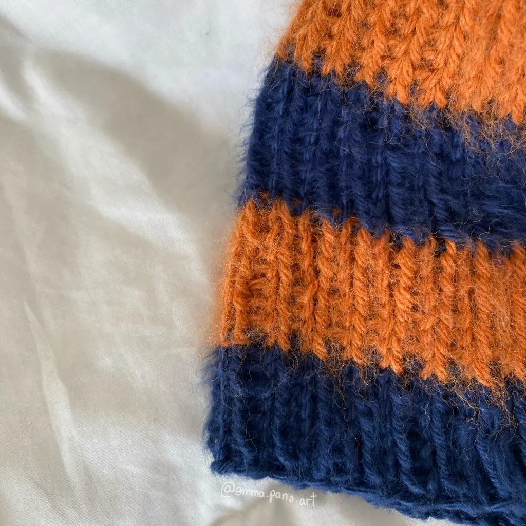 striped orange and blue Chicago Bears NFL fuzzy women’s beanie - Image 5