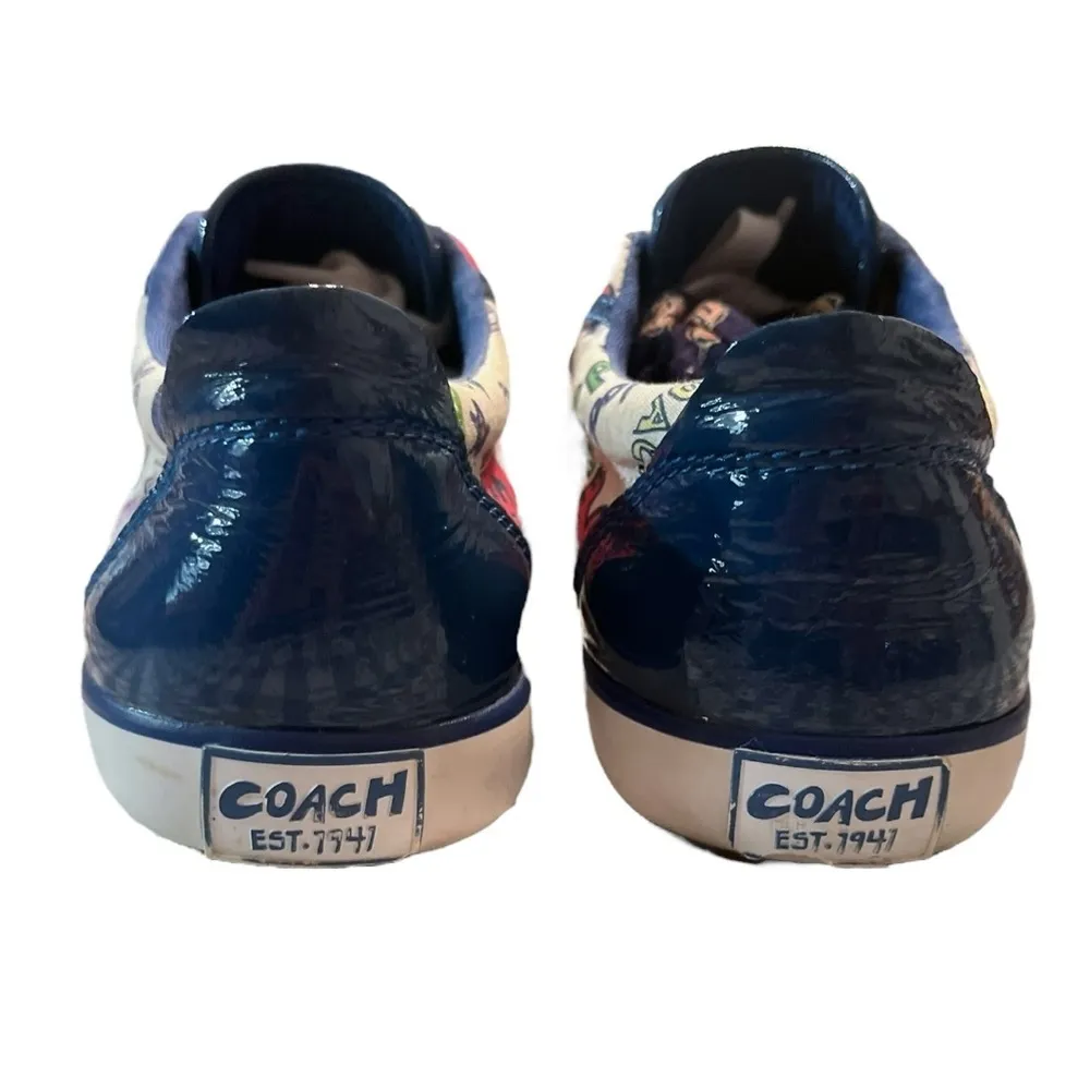 Coach Poppy Barrett Sneakers Women’s 6 Graffiti Pattern Blue White Canvas‎ Shoes - Image 5