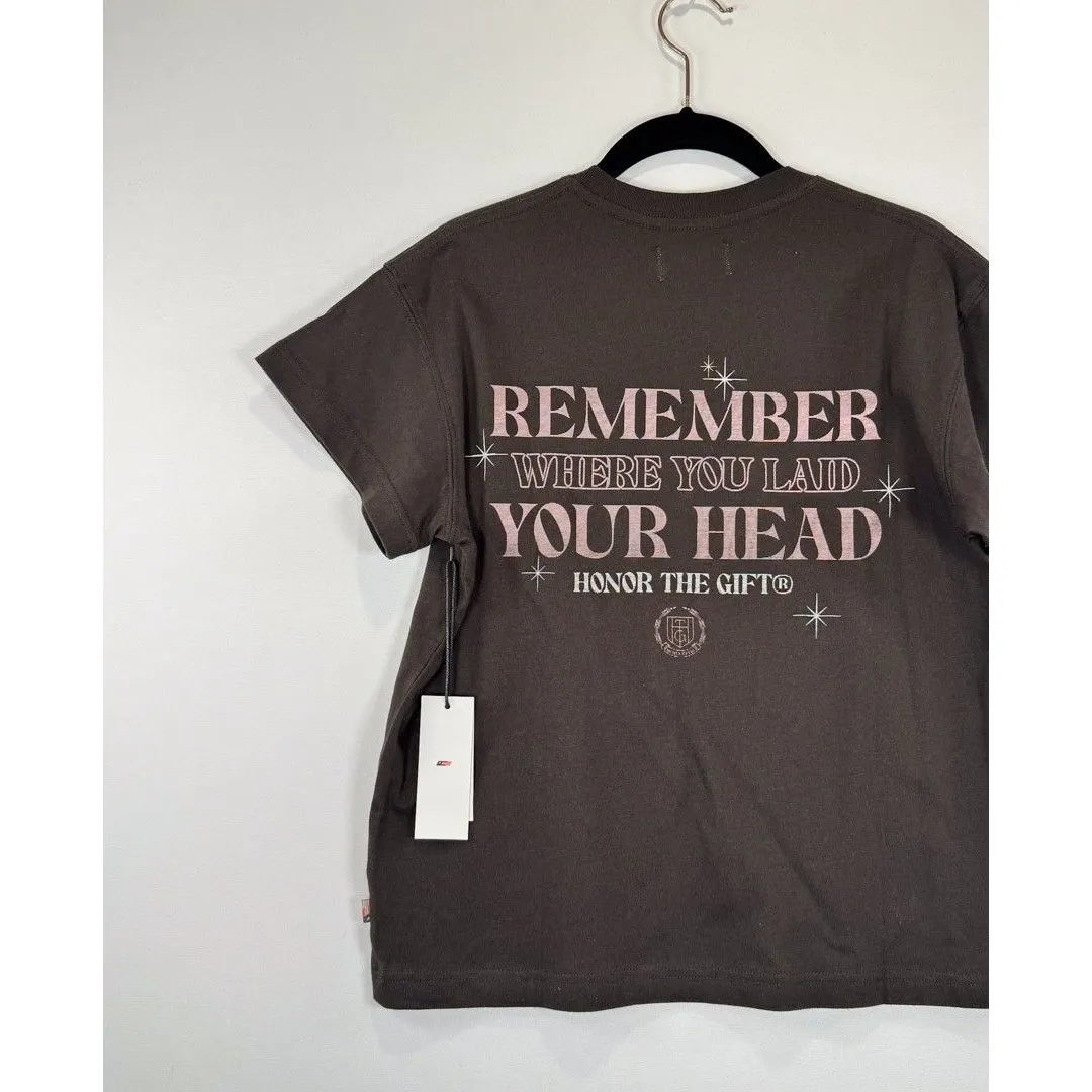 NWT Honor The Gift Women Shirt Brown Crewneck Graphic Short Sleeve Pocket Tee XS - Image 6