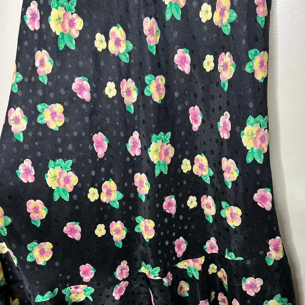 Vintage 90s 1990s Black floral slip dress medium lingerie negligee - Image 6