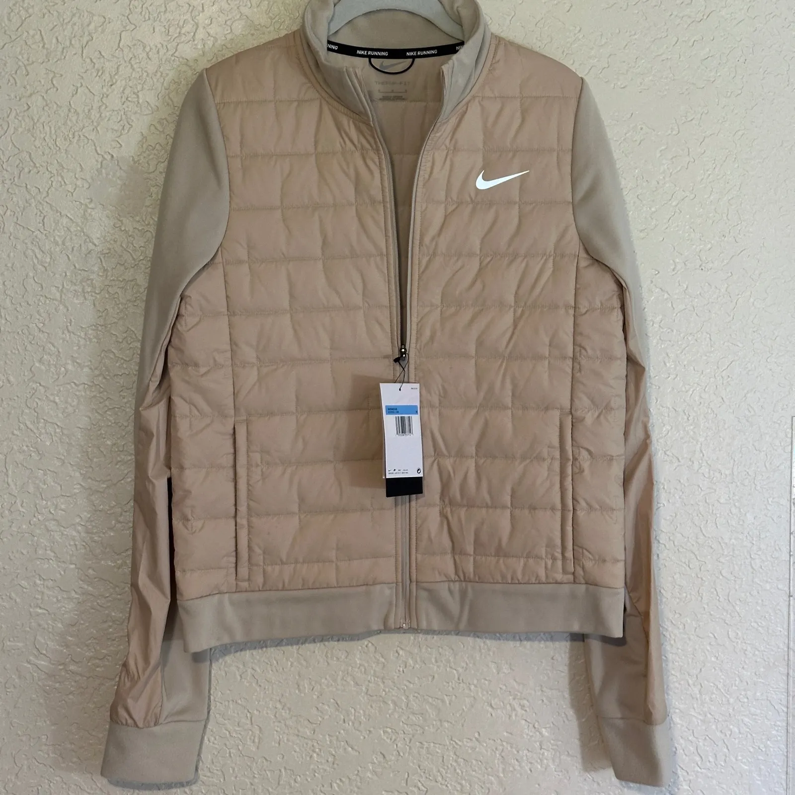 Nike Therma Fit Size M Beige Running Jacket Women's Quilted Full Zip NWT - Image 3