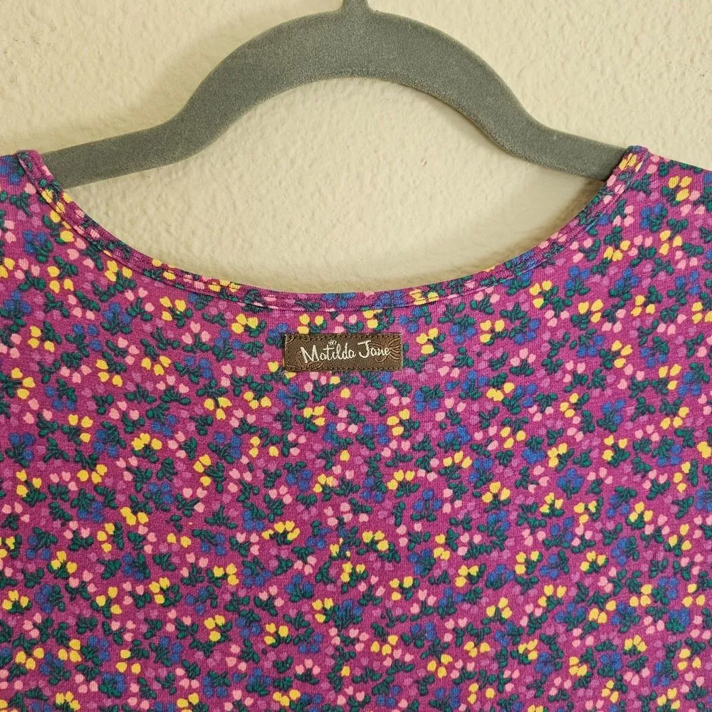 Matilda Jane Womens Walking On A Cloud Top Size S Floral Mesh Trim Purple - Image 8