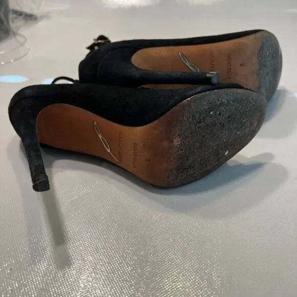 Brian Atwood Black Suede High Heel SZ 6‎ Silver Chain Detail Evening Party Shoes - Image 8