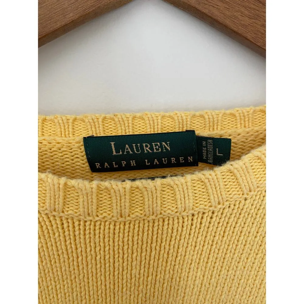 Lauren Ralph Lauren Polo L 100% Cotton Crew Cable Knit Sweater Butter Yellow GUC Size L - Image 2