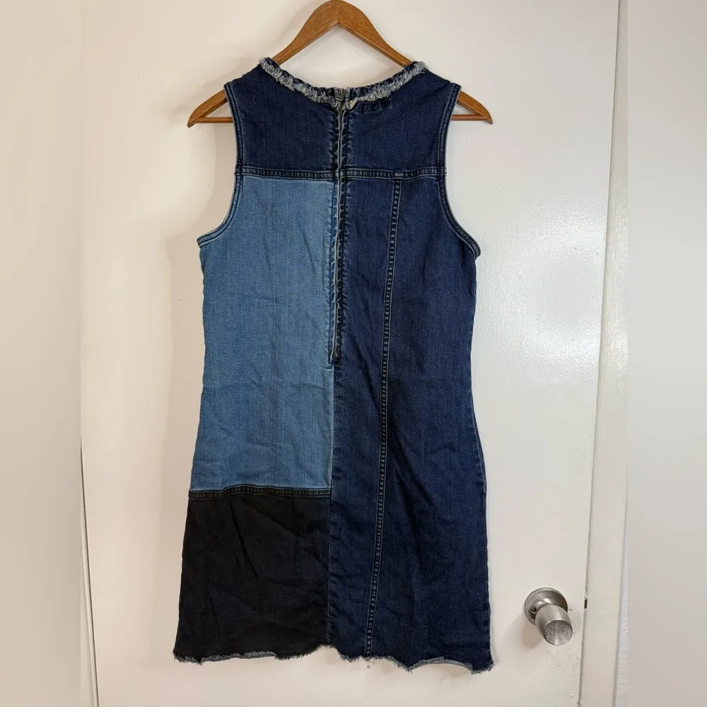 Calvin Klein denim color block vintage women’s sleeveless mini dress M - Image 6