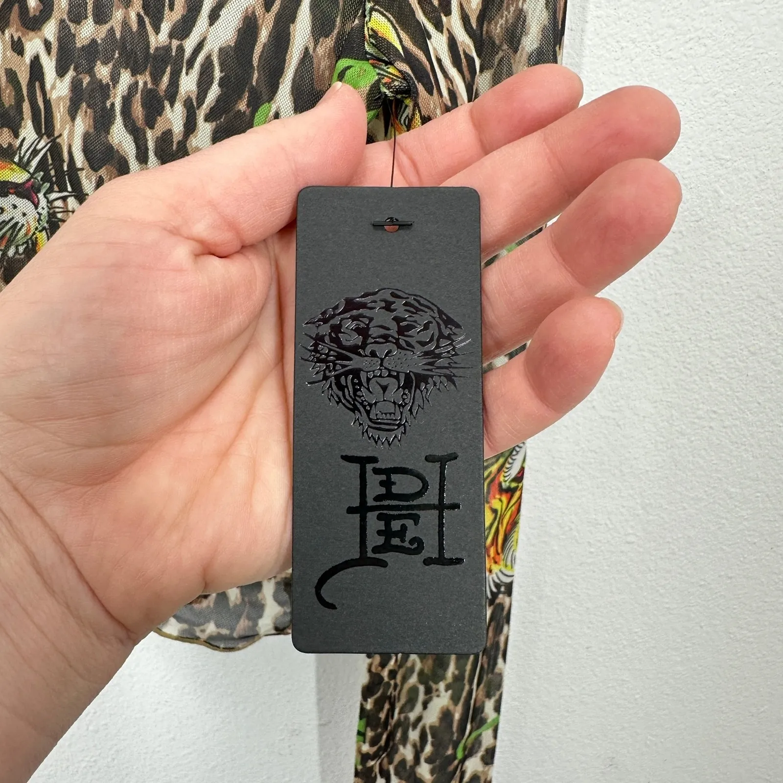 Ed Hardy Women's Long Sleeve Sheer Mesh Tiger Leopard Print Top Shirt Size L NWT - Image 4