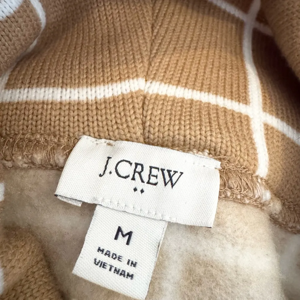J. Crew Windowpane Fleece Lined Funnelneck Pullover Sweater Camel Tan Size M Size M - Image 7