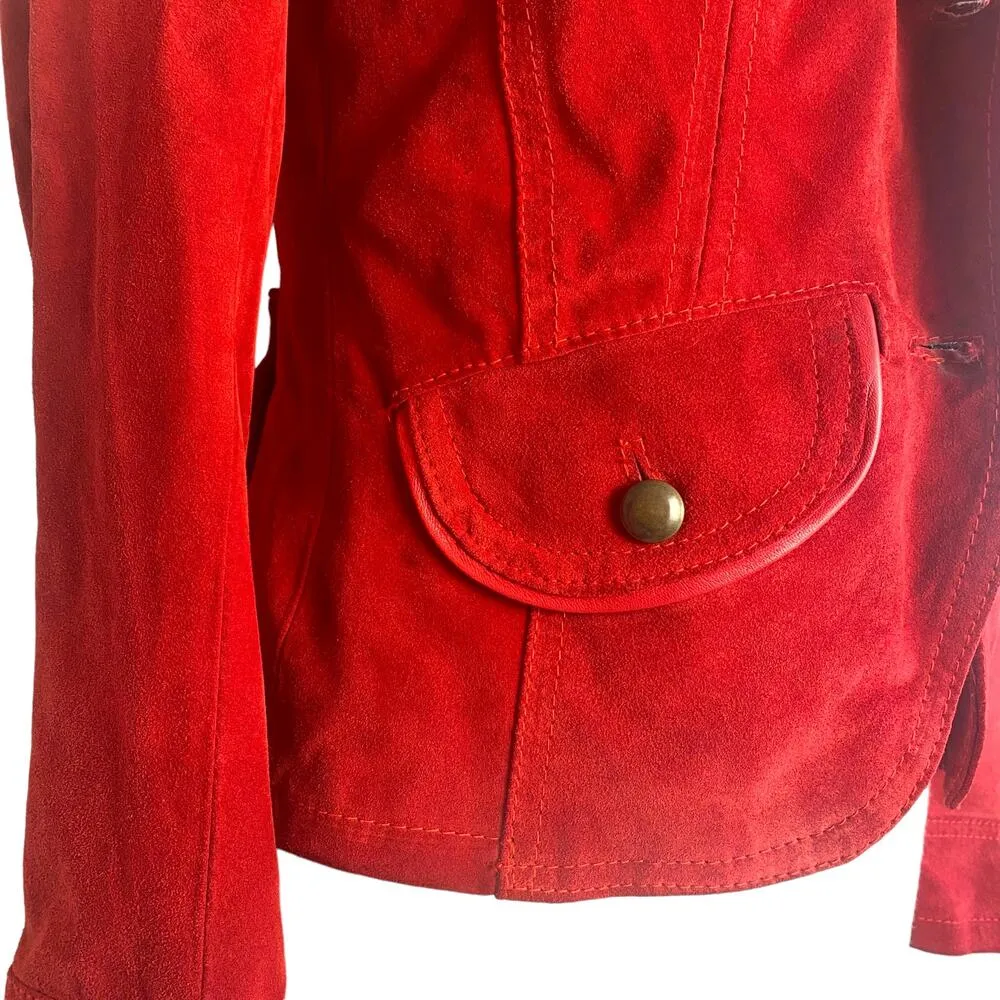 Vera Pelle Masterpelle Handcrafted Italian Cherry Red Suede Italy Leather Jacket Size 6 - Image 8