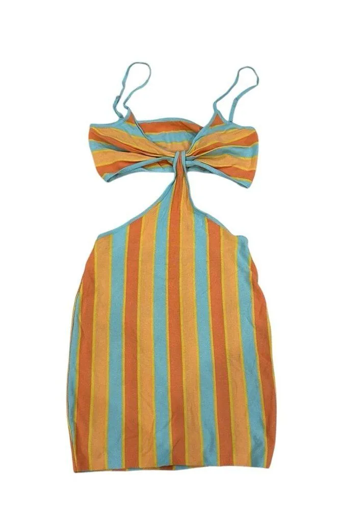 Alicia Mini dress Striped Orange and Blue Cutout Dress - Image 4