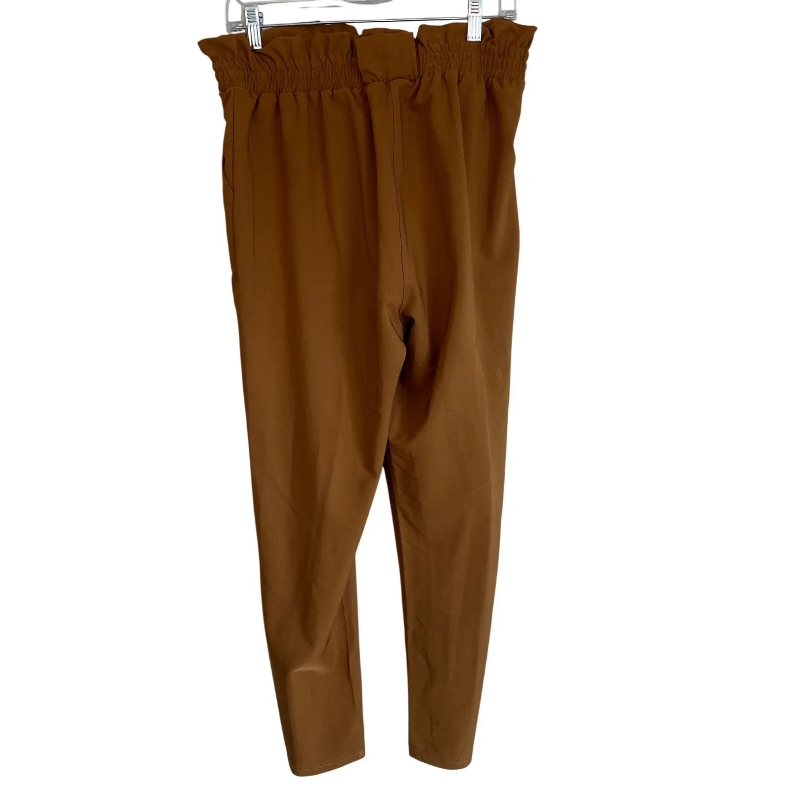 Grace Karin Paperbag Waist Pants Tan Tie Belt Cropped Ankle Leg L NWT - Image 8