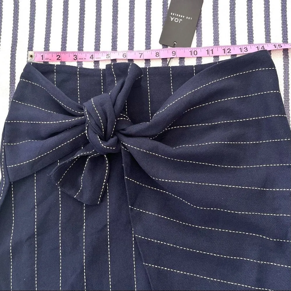 J.O.A Navy Pinstripe Tie Wrap Mini Skirt Medium - Image 3