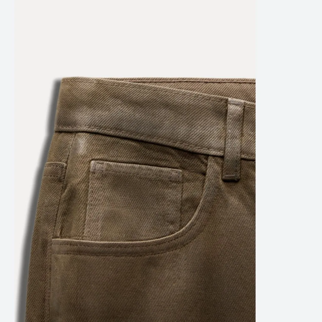 NWT ZARA RELAXED MID-WAIST WAXED JEANS In Brown US -6 - Image 5