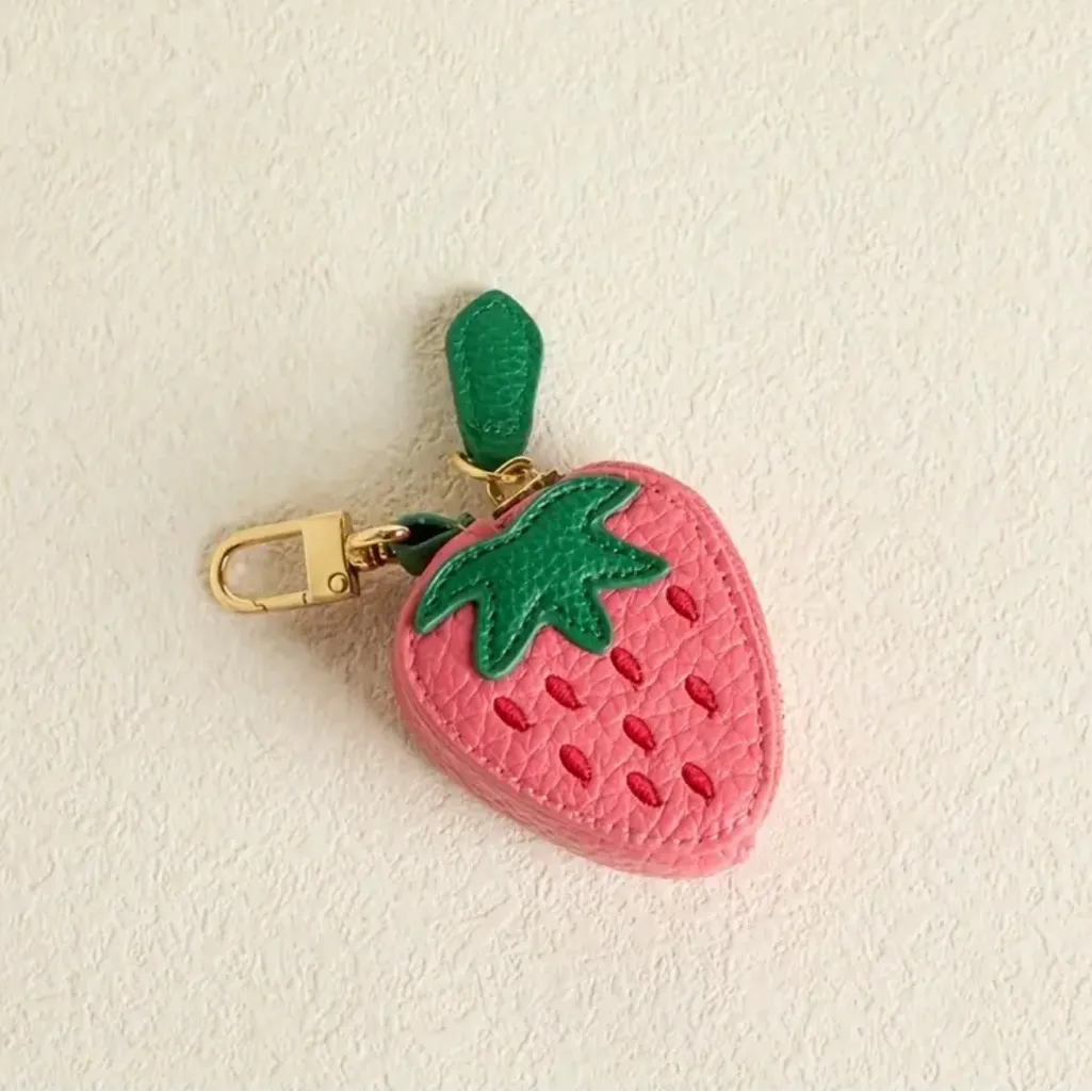 Strawberry Bag Charm Coin Purse Keychain Pink - Image 3
