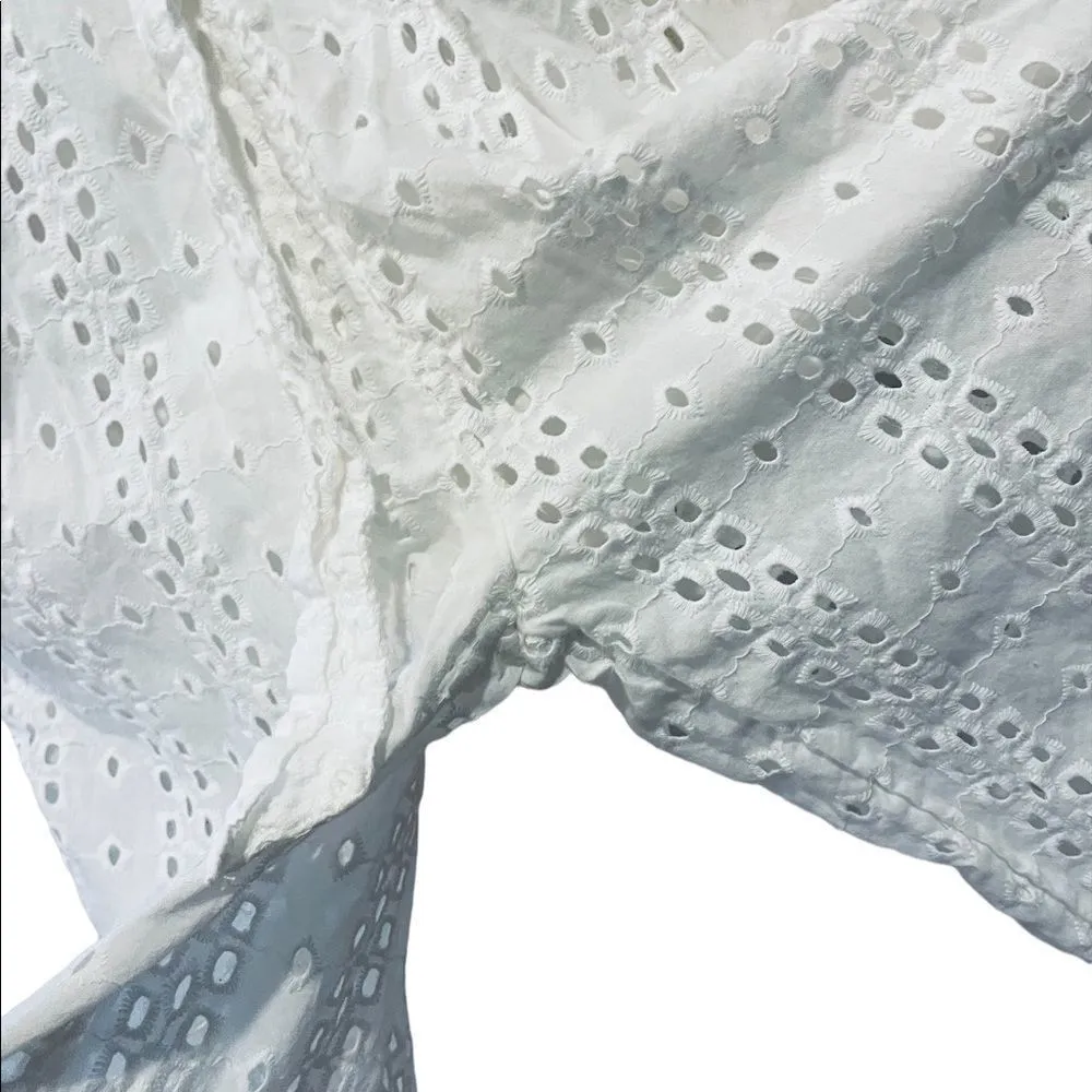 Urban Outfitters White Magnolia Eyelet Button Up Sleeveless Ruffle Jumpsuit - Image 5