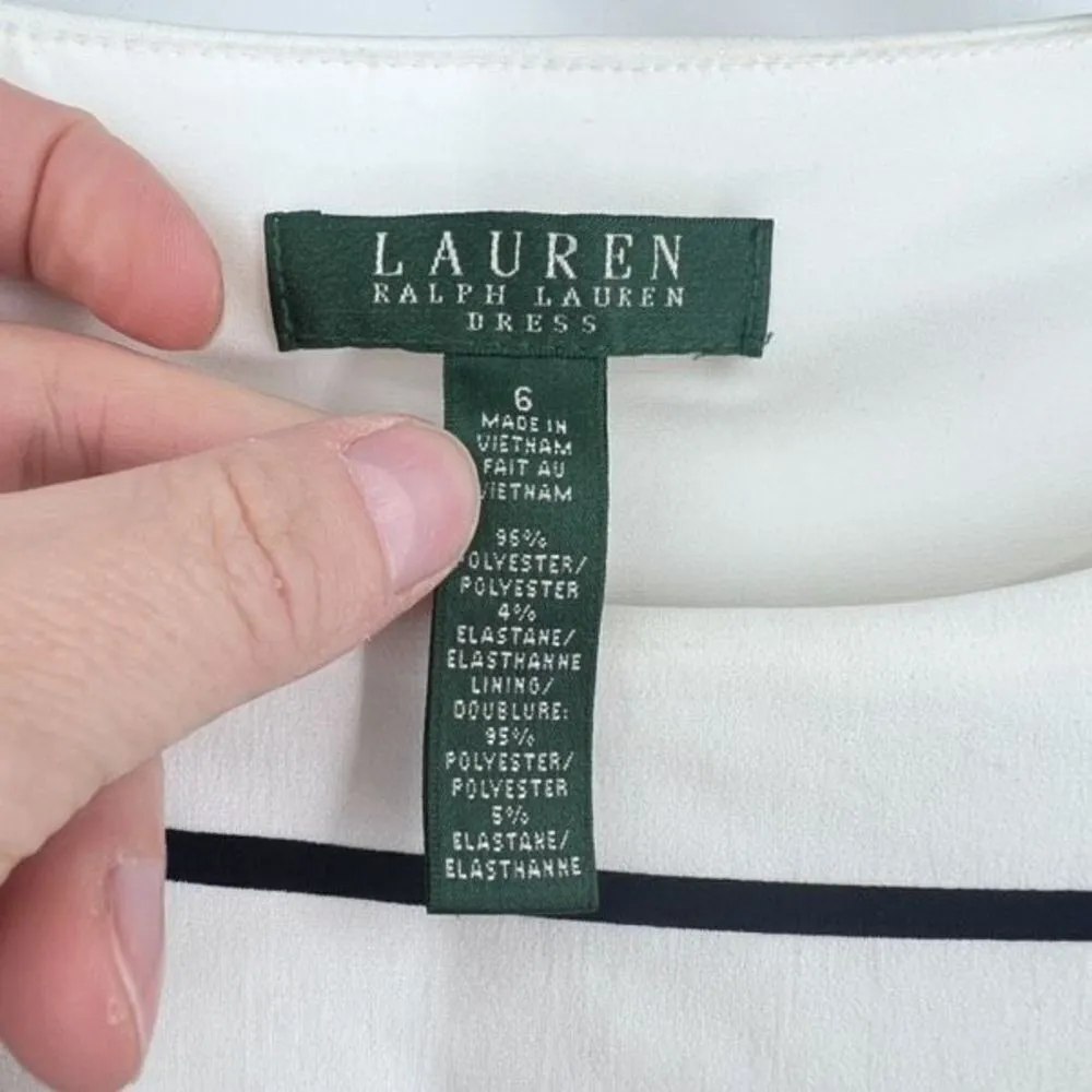 Lauren Ralph Lauren‎ Women's Cap Sleeve Striped A-Line Dress White Blue Size 6 - Image 8