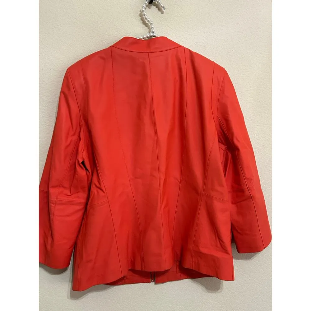 Lafayette 148 Leather Jacket Women's Size 16 Orange Moto Coat Spring Autumn FLAW - Image 12