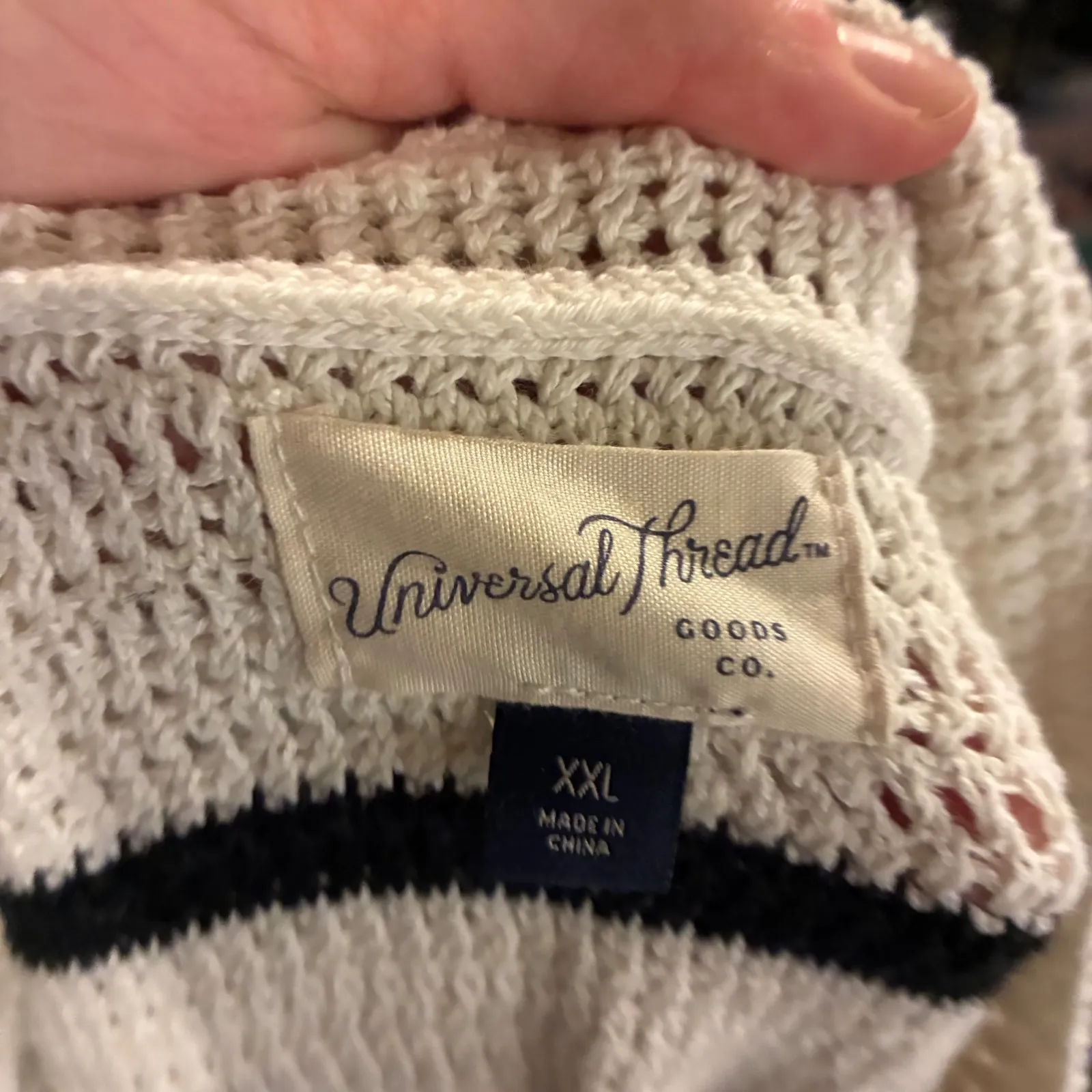 Universal Thread Crochet Striped Knit Polo Shirt XXL Black White Short Sleeve - Image 5