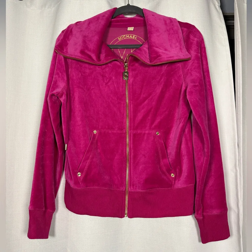 Michael Kors Hot Pink Velour Zip Up Jacket Small - Image 2