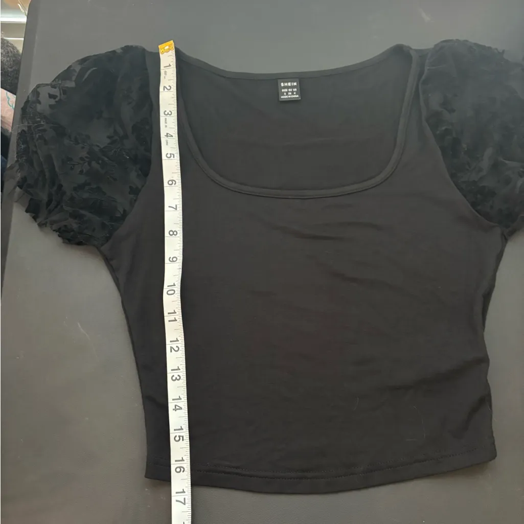 SHEIN Black Floral Puff Sleeve Blouse Size Small - Image 7