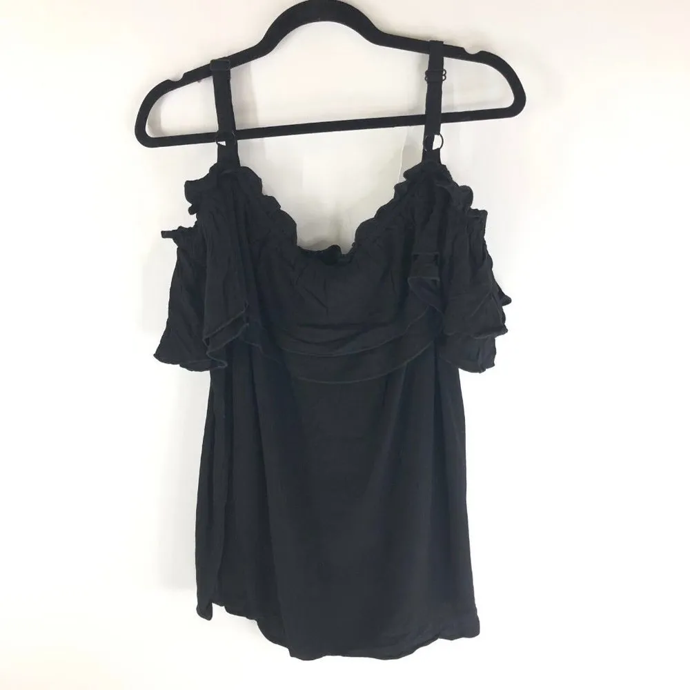 Bloomchic Plain Ruffles Trim Ties Cold Shoulder Blouse Top Black 14-16 - Image 5