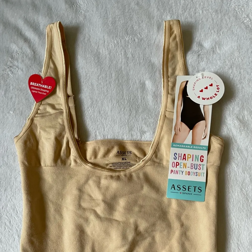 Assets by Spanx All In One Shaping Open Bust Panty Bodysuit Womens Size XL A11 Tan - Image 2