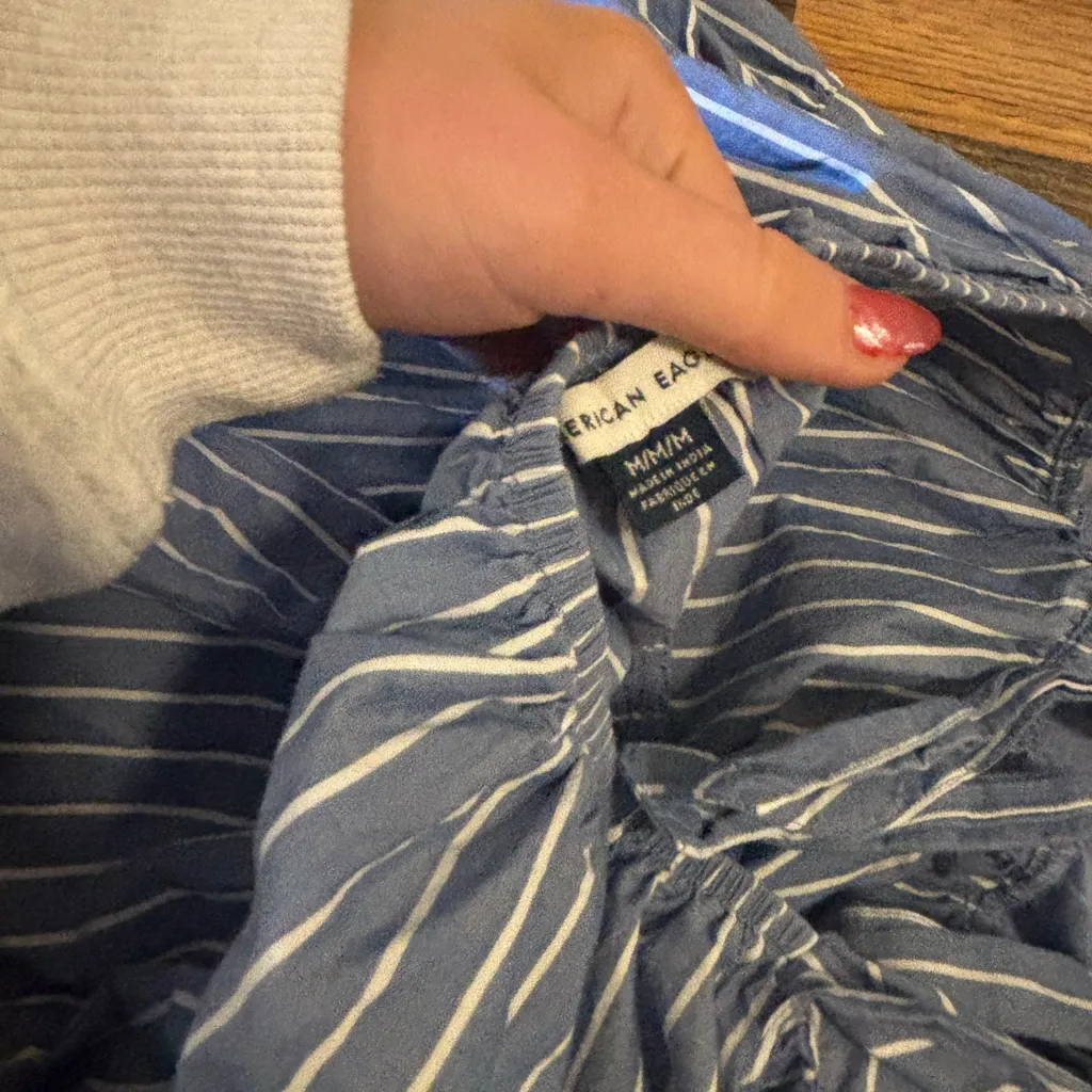 American Eagle Outfitters Navy and White Striped Top - Image 3