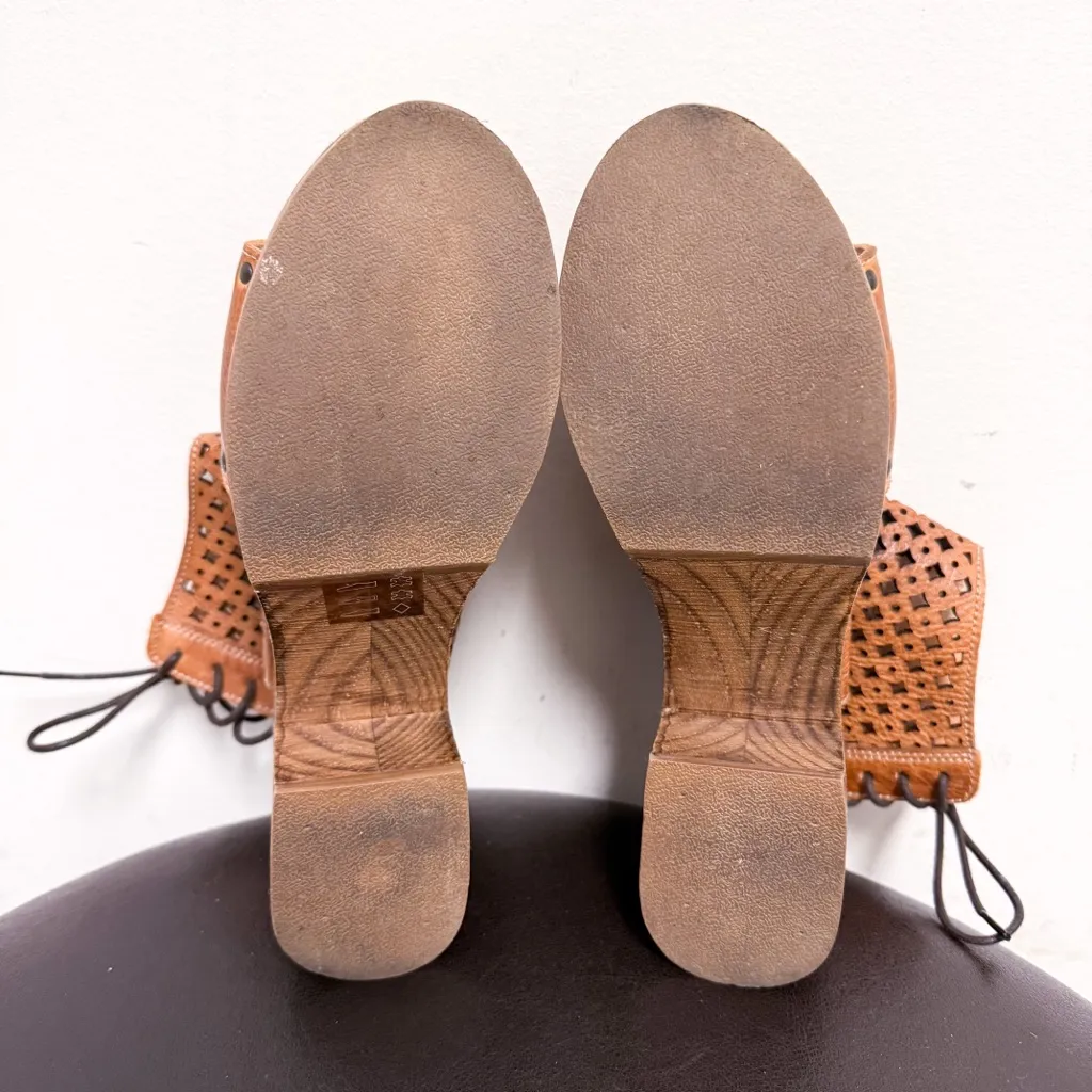 Bed Stu Tan Rustic Brown Leather Mali Platform Perforated Back Tie Sandals 8 - Image 9